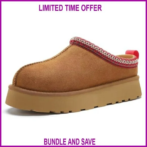 Women's Platform Slipper Boots Fleece Lined Suede Anti-Slip House Shoes - Picture 2 of 8